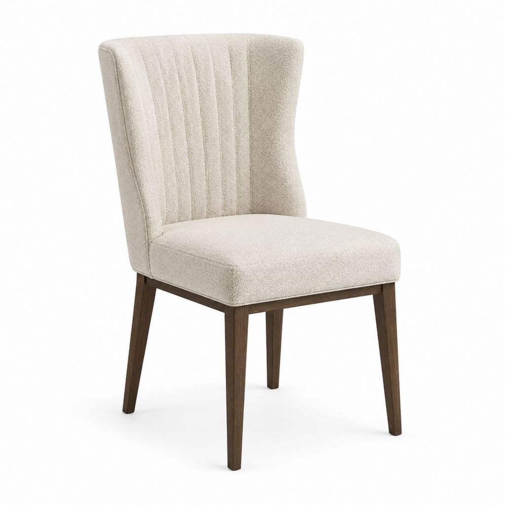 Chaise de salle à manger beige en polyester bouclette avec pieds en bois d'hévéa 50 x 62 x 94 cm