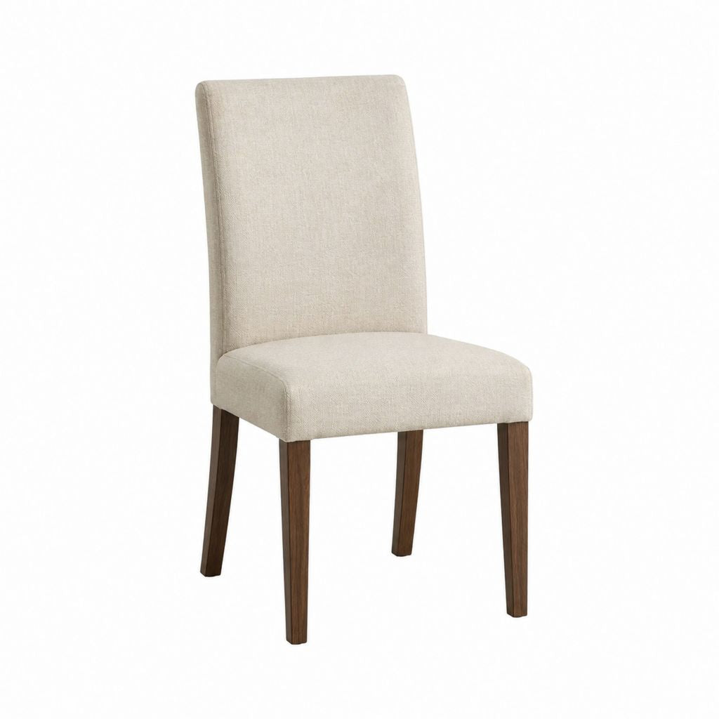 Chaise de salle à manger beige en polyester avec pieds en hévéa massif 46 x 60 x 100 cm