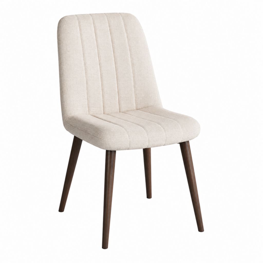 Chaise de salle à manger beige en polyester avec pieds en bois d'hévéa 48 x 56 x 85 cm