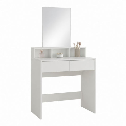 Coiffeuse blanche en panneaux MDF avec miroir rectangulaire 80 x 40 x 140 cm
