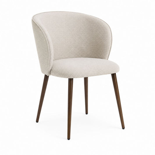 Chaise de salle à manger beige en polyester bouclé avec pieds en hévéa massif 56 x 60 x 80 cm