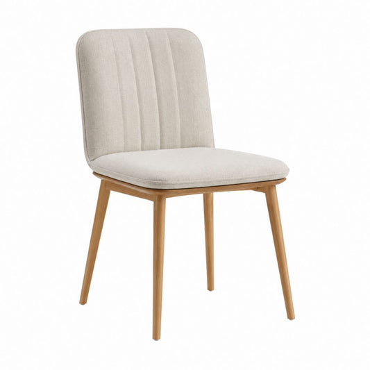 Chaise de salle à manger beige en polyester et hêtre massif à dossier arrondi 48 x 56 x 82 cm