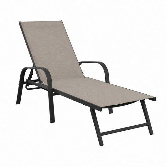 Bain de soleil inclinable rectangulaire gris en textilène et acier 190 x 65 x 90 cm