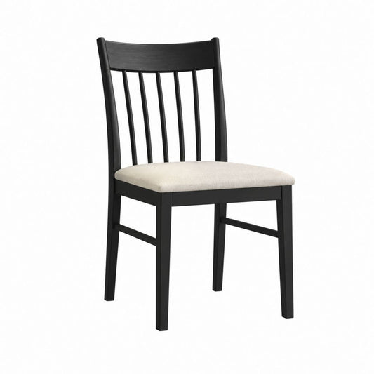 Chaise de salle à manger noire en bois massif avec assise rembourrée beige 43 x 50 x 96 cm