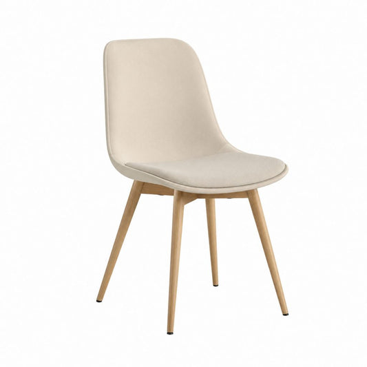 Chaise de salle à manger beige en polyester et hêtre massif à dossier arrondi 47 x 55 x 84 cm