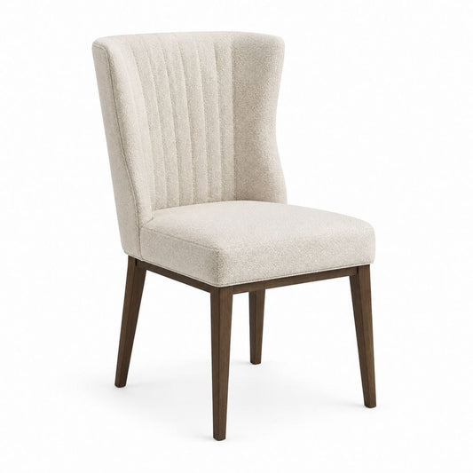 Chaise de salle à manger beige en polyester bouclette avec pieds en bois d'hévéa 50 x 62 x 94 cm
