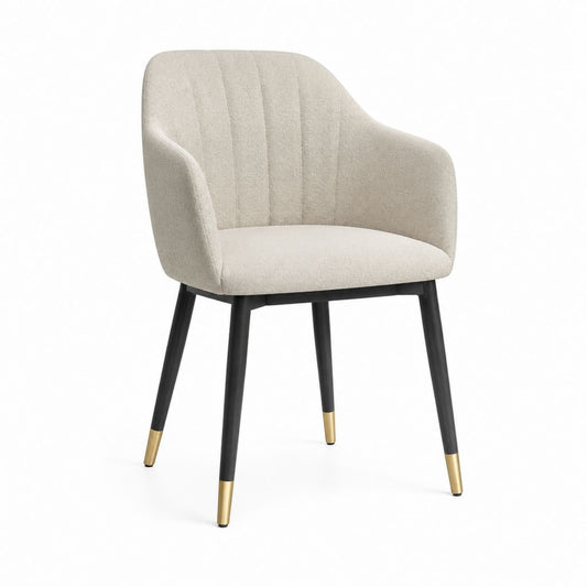 Chaise de salle à manger avec accoudoirs beige en polyester forme arrondie pieds en acier 58 x 60 x 82 cm