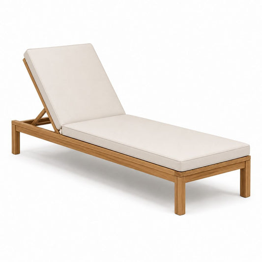 Bain de soleil inclinable en bois massif d'acacia beige avec coussin 200 x 70 x 35 cm
