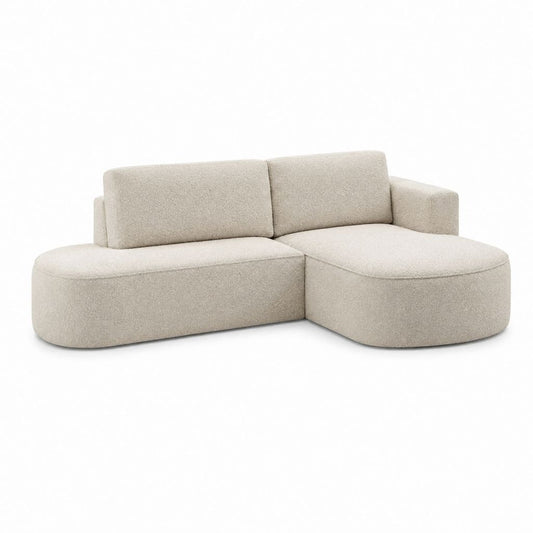 Canapé d'angle 2 places beige en polyester bouclette forme L 220 x 150 x 75 cm