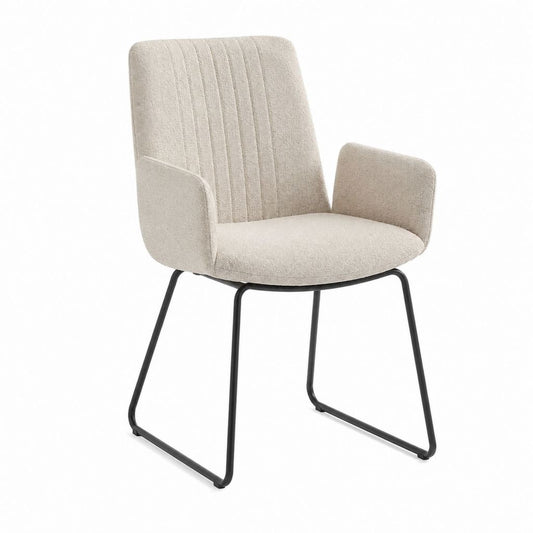 Chaise de salle à manger beige en polyester à accoudoirs forme enveloppante 86 x 57 x 60 cm