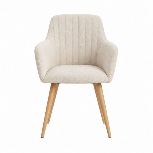 Chaise de salle à manger avec accoudoirs beige en polyester et bois massif 58 x 61 x 84 cm
