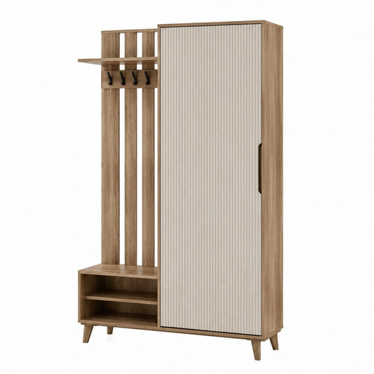Meuble d'entrée avec rangement chêne et beige en panneaux de particules 100 x 35 x 180 cm
