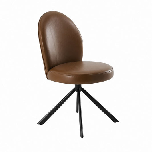 Chaise de salle à manger pivotante marron en cuir synthétique PU avec piètement acier noir 48 x 58 x 84 cm