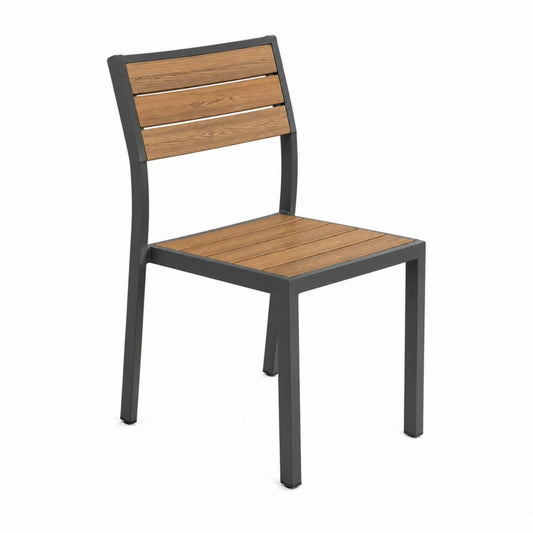 Chaise de salle à manger marron et noir en acier thermolaqué et acacia massif rectangulaire 45 x 55 x 85 cm